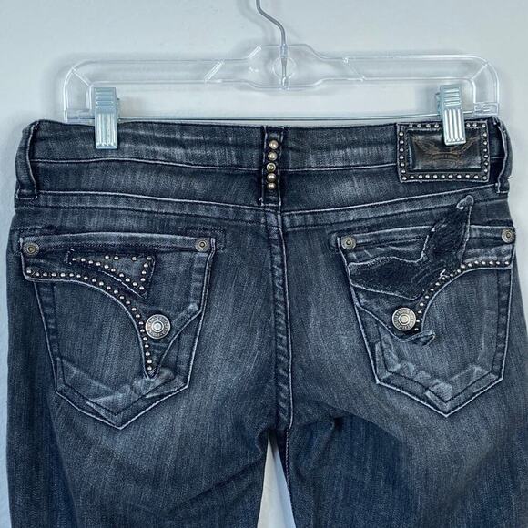 ROBIN'S JEAN Women's Size 29 Gray Winged Back Long Flap Studded Skinny Long Flap - Picture 1 of 13